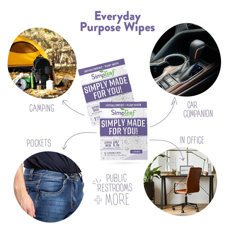 Simpleaf Flushable Lavender Single Pack Wet Wipes | Eco-Friendly Paraben & Alcohol Free | Hypoallergenic & Safe for Sensitive Skin | Soothing Aloe Vera Formula | (30 Single Pack Wipes) - Image 2